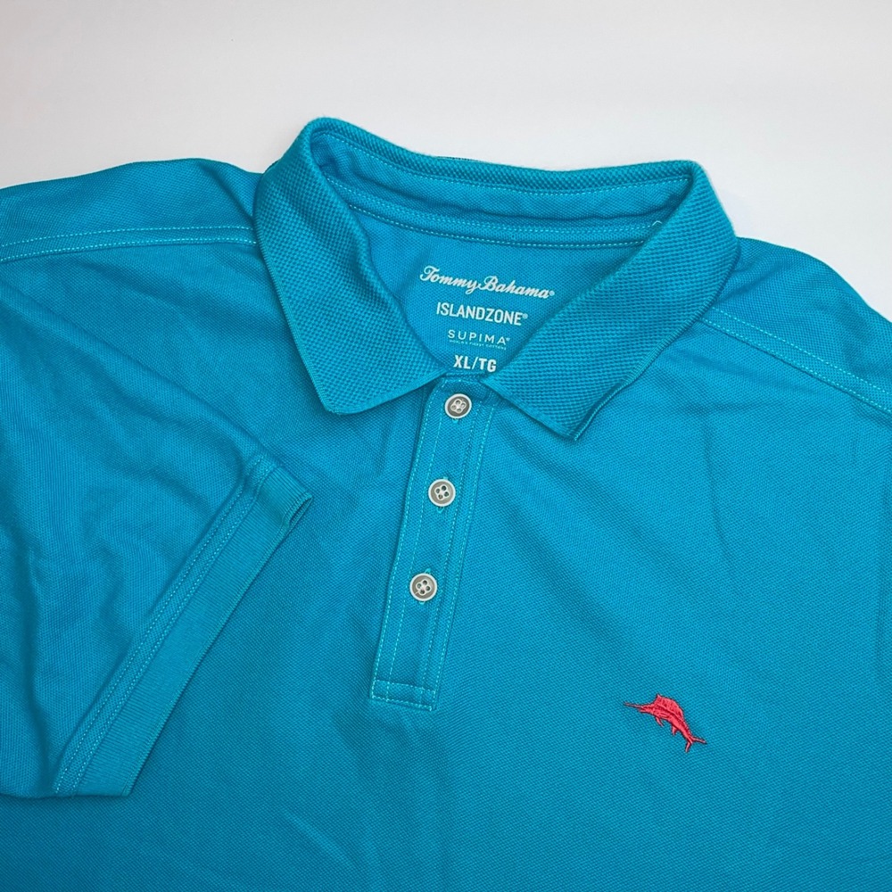 Tommy Bahama IslandZone Polo Shirt Sz XL Blue Stretch Supima Cotton Short Sleeve